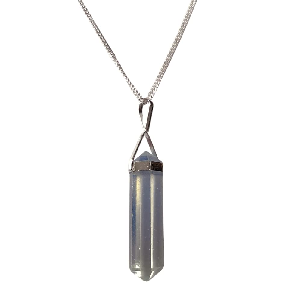 VIE Double Point Pencil Pendant, Silver Chain (Opalite)