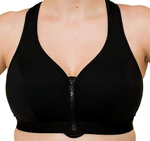 Orchid-Womens-Plus-Size-Medium-High-Impact-Non-Wired-Zip-Front-Black-Active-Sports-Bra