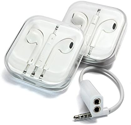 2 White Premium Quality Earbuds Earphones Value Package with Mic/Remote Control for Iphone iPad iPod