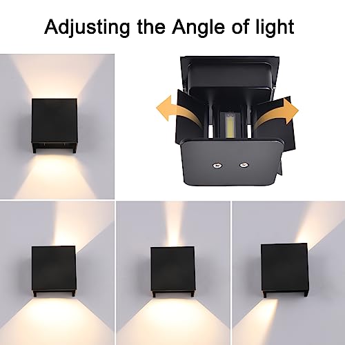 2 Pieces Outdoor LED Wall Lamp Outdoor Indoor Modern Black 12 W Warm White 3000 K IP65 Wall Lamps Waterproof Square Aluminium Up and Down Adjustable Design Easy to Install