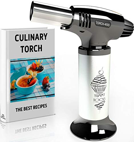 Best Culinary Torch - Chef Torch for Cooking Creme Brulee - Hand Butane Kitchen Torch - Blow Torch with Adjustable Flame & Safety Lock - Cooking Torch for Baking, BBQs, Crafts + Recipe eBook