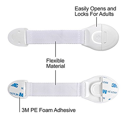 Cabinet Locks Child Safety | 10 Pack Baby Safety Locks | Child Proof Cabinets, Drawers, Appliances, Toilet Seat, Fridge and Oven | Tools or Drilling Not Required | Uses 3M Adhesive