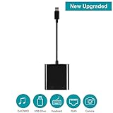 HENKUR USB Camera Adapter, USB 3.0 Female OTG Adapter with Charging Interface Data Sync Charge Cable Compatible with iPhone X 8 7 6 Plus iPad, Support Card Reader, MIDI Interface, Hubs(Black)