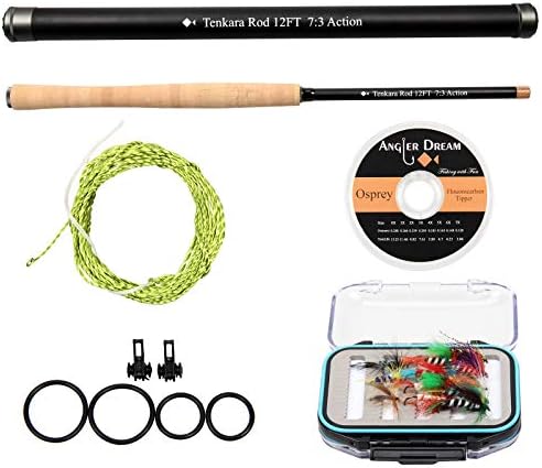 AnglerDream 12/13FT Tenkara Rod Kit 30T Carbon Fiber Telescopic Fly Fishing Rod Combo with Furled Line Flies