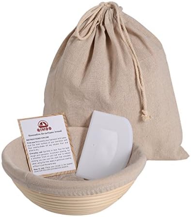 Round 8.5 inch Banneton Proofing Basket Baking Set (500g Dough) for Rising Sourdough Bread with Bowl Scraper & Brotform cloth Liner & Artisan Bread Loaf Bag