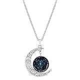 Linsh Dome Moon Time Gems Pendant Necklaces Hollow Out Carved Moon Stars Pendant(Style 1)