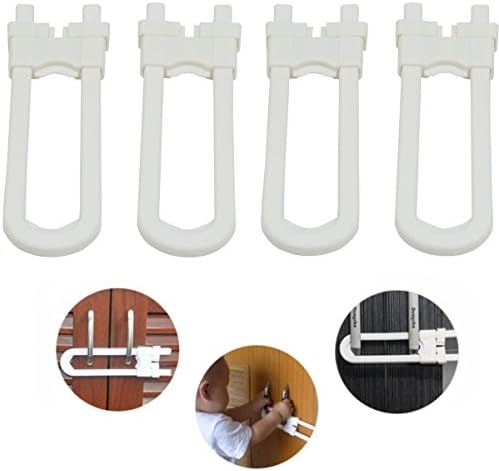 AOSHR Sliding Cabinet Locks For Child Safety | Baby Proof Your Kitchen, Bathroom, and Storage Doors | Childproof Safety Locks For Knobs and Handles | Easy Install (4 Pack, White)
