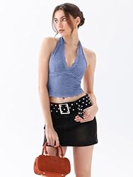 REORIA Womens Sexy V Neck Lace Halter Backless