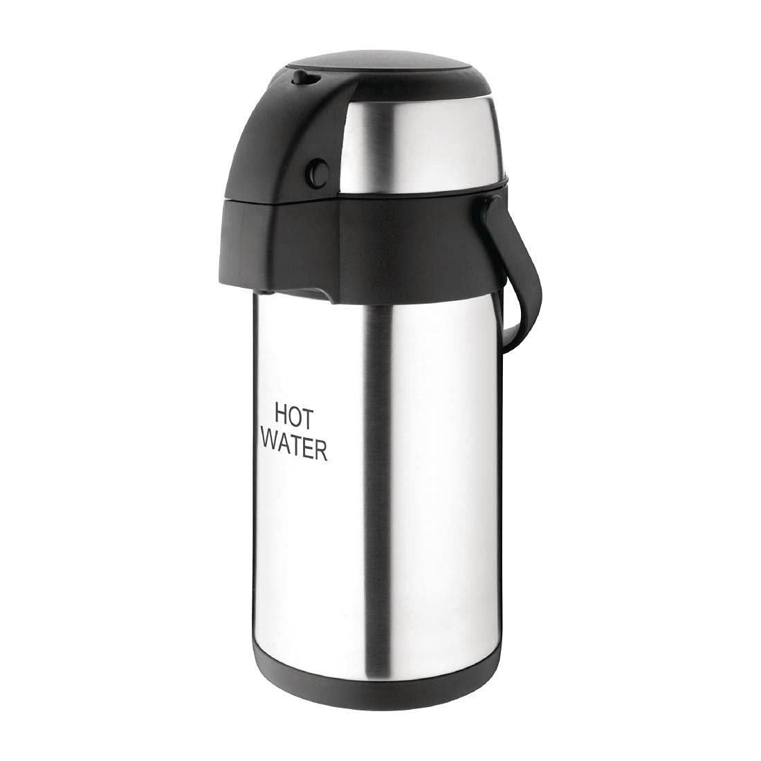 Olympia Pump Action Airpot 'Hot Water' 3Ltr - Stainless Steel Large Double Wall Insulated Tea Coffee Dispenser with Safety Lock & Carry Handle for Events, Catering or Conference