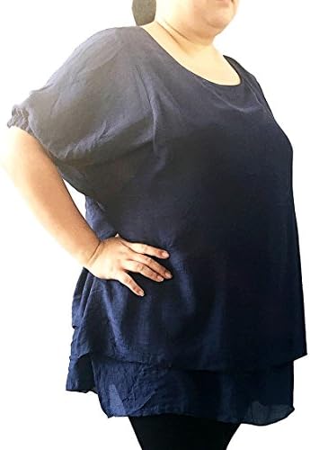 Plus Size US3XL US5XL Top Boat Neckline Double Layer Blouse Tunic Flowing Asymmetrical Hem Dolman Band Cuffed Sleeve US Size 22-32 (3XL, dark blue)