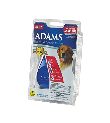 Adams Flea and Tick Spot On for Dogs, Large Dogs 56-80 Pounds, 3 Month Supply, With Applicator
