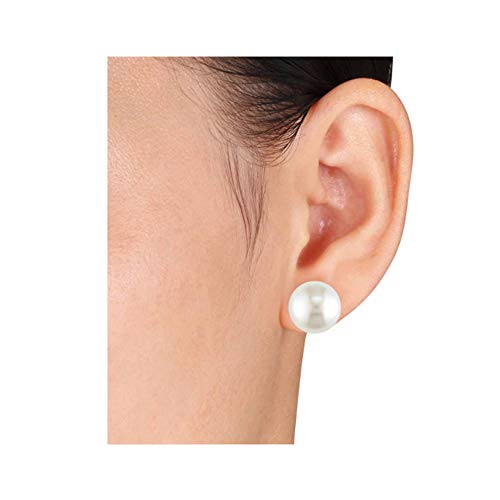 Alyc Pearl Earrings 13mm Freshwater Pearl White Button Stud Earrings with 925 Sterling Silver for Women (12.5-13.0mm)