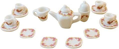 Porcelain Coffee Tea Cup Saucer Set for 1/12 Dollhouse Miniature Dining Ware 15pcs