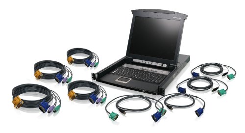IOGEAR 8-Port Integrated KVM Console with 17 Inch TFT LCD Active Matrix Monitor, Keyboard and Touchpad with KVM Cables, GCL1808KIT