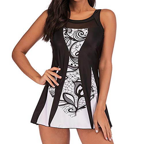 iYBUIA Tankini Plus Size Swimsuits for Women with Shorts Beachwear Padded Swimwear Black,White