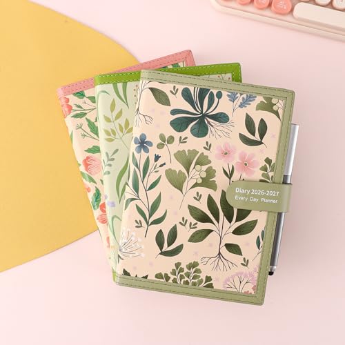 Mljtoyo Academic Planner 2026-2027, A5 Page Per Day, Daily Planner July 2025 - June 2026, A5 Daily Planner with Pen, Stickers, Back Pocket, 3 Bookmarks (Matcha Green, A5)