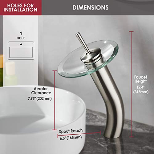 RODDEX Waterfall Bathroom Faucet Glass Single Handle Solid Brass Basin