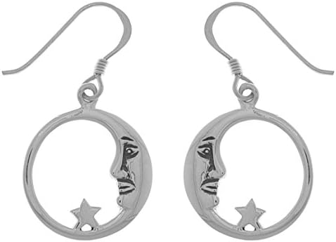 Jewelry Trends Silver Plated Bronze Crescent Moon and Star Dangle Earrings