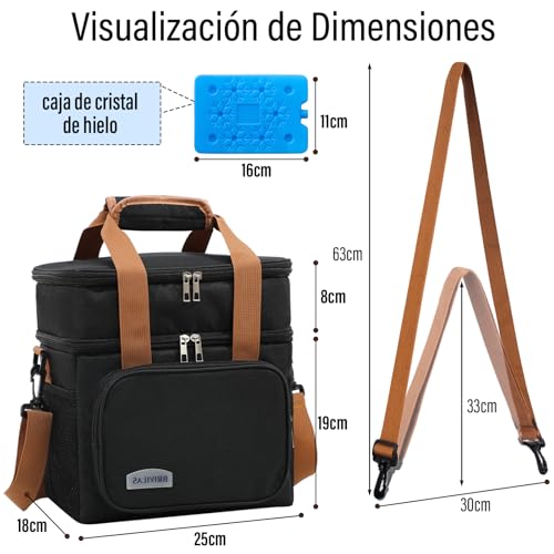 KIROGILY Loncheras para Mujer y Hombre, Lonchera Termica de Gran Capacidad de Doble Capa, Bolsa de Almuerzo con Cristales de Hielo, Lunch Bag Reutilizable