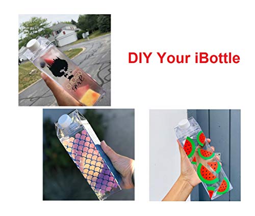 Clear Milk Carton Water Bottle Creative Square Transparent Cup + Straw + Storage Bag (17 oz)