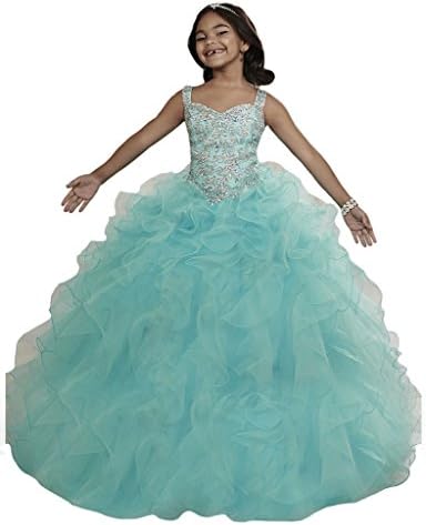PuTao Big Girls' Straps Beaded Princess Children Pageant Dady Dance Dresses 16 US Light Blue