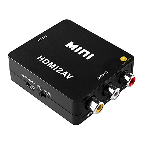 Fire Stick HDMI to Composite AV Converter, UPGRADED 1080P HDMI to Composite 3 RCA Audio Video AV CVBS Adapter HDMI 2 AV Converter Supports PAL/NTSC for Amazon Fire Stick, HDTV, DVD (Black)