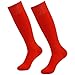 Red Long Tube Soccer Socks,Three street Unisex Youth Sport Cushion Over-Knee Length Comfort Compression Football Volleyball School Game Socks for Halloween Costumes Red 2-Pairs