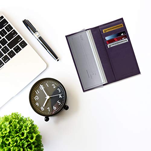 Genuine Leather Checkbook Cover For Women & Men - Checkbook Holder Check Book Covers For Duplicate Checks Card Wallet RFID