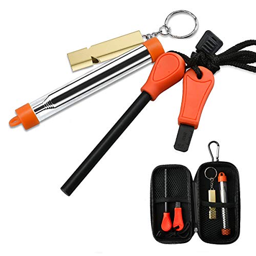 Alona Magic Fire Starter with Emergency Whistle, Pocket Bellow and Portable Case for Emergency Survival Kits, Camping, Hiking, All-Weather Magnesium Ferro Rod