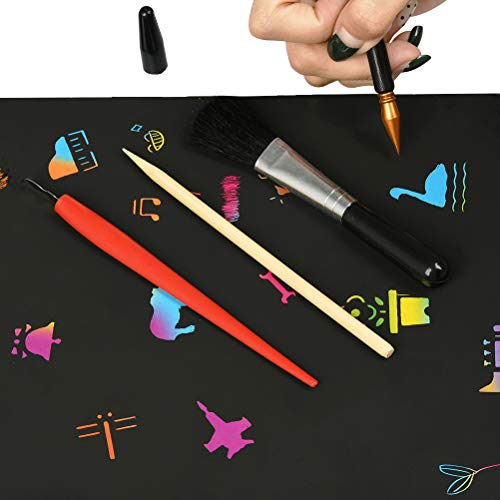 YOTINO 14 Pcs Scratch Tools, Scratch Art Tools Set with Bamboo Sticks Scraper Repair Scratch Pen Black Brush for for Adult Kids Painting Art - Thumbnail 4