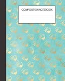 Composition Notebook: Turquoise And Faux Gold Peacock Bird Pattern College Ruled Notebook Lined School Journal