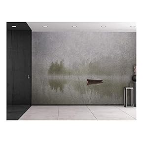 Wall26 - Reflection of a Lone Boat Floating on a Lake - Wall Mural, Removable Sticker, Home Decor - 66x96 inches