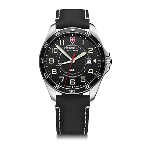 Victorinox FieldForce GMT Watch with Black Dial and Black Leather