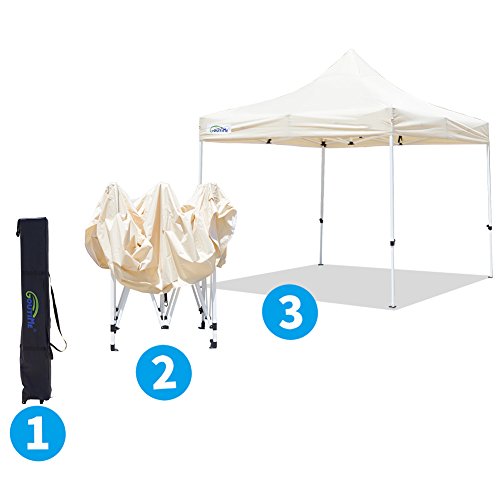 Goutime 10x10 Commercial Grade Pop Up Canopy Tents for Parties Trades Shows, Waterproof Ez Up Canopy with Wheeled Bag, White