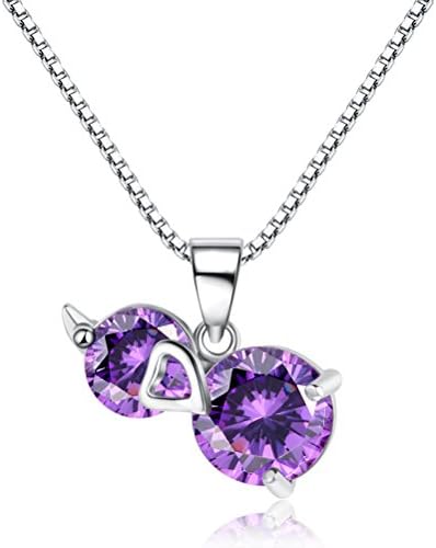 Jazlyn White Gold Plated Silver Purple Cucurbit Crystal Sparkling Amethyst Pendant Necklace for Women Girlfriend (Cucurbit Pendant with Seeds Chain)