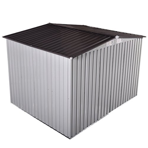 image for Tobbi 8' x 8' Outdoor Grey Steel Garden Storage Utility Tool Shed Back