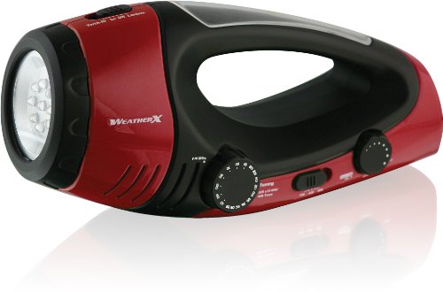Weather X WF382R NOAA Weather Band and AM/FM Radio Flashlight/Lantern with Dynamo Hand Crank Power - Red/Black
