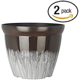 Fantastic:)&trade; 2-Packs 11.75-INCH Round Drum Shinny Finish Decorative Plastic Planters Flower Pot (Two Pack-Save More, MixGlaze-Coffee)