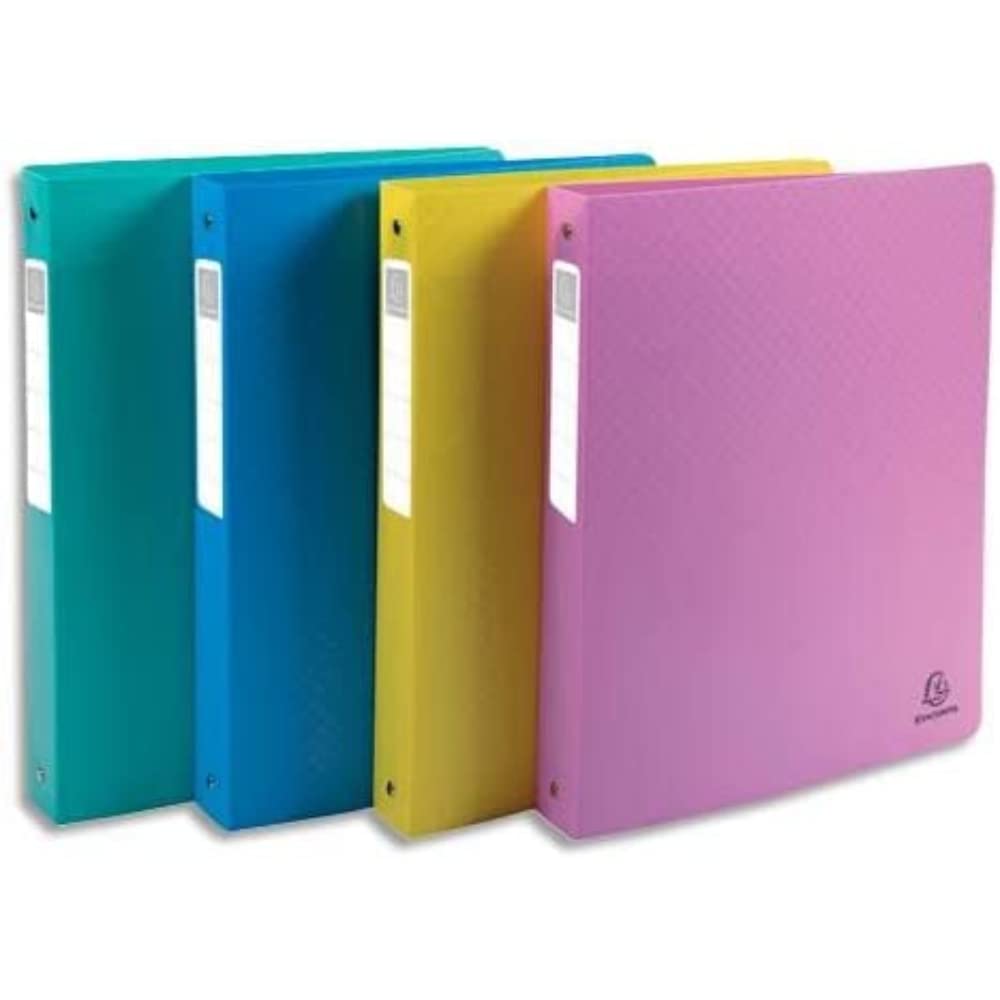 Exacompta - Ref. 51790E - Set of 4 semi-rigid PP binders Forever Young - 4 round rings diameter 30mm-Back 40mm - External dimensions. : 32x26.8 cm - Format to be filed A4 Maxi-4 assorted colors