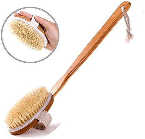 Bath Body Brush with Long Handle, Bamboo Non-slip 15.7 Inches Bristles Scrubber Body Massager