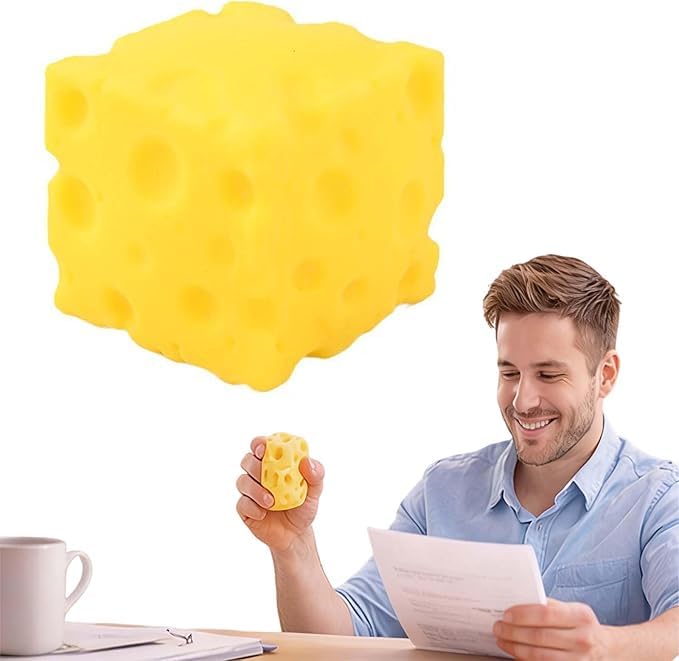 3.93 X 3.93in Giant Cheese Squishy, Soft Cheese Squishy Stress Relief Block, Cheese Squeeze Stress Toy, Decompression Sensory Toy, Anxiety Relief Calming Fidget Toy for Adults Office Home Travel