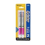 Bazic Silver Top 4-Color Pen with Cushion Grip, Pack of 2 (Pink)