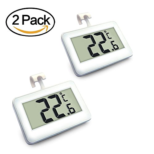 Digital Refrigerator/Freezer Thermometer, AIGUMI Waterproof Freezer Thermometer with Hook - Easy to Read LCD Display - Perfect for fridge (2 Pack of White -1)