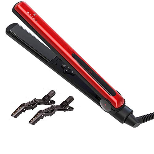 MHU Professional Hair Straightener with 1 Inch Ionic Ceramic Coated Plates (Standard, Red)