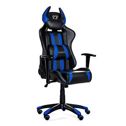 Diablo-X-One-Horn-Sedia-Gaming-da-Ufficio-Braccioli-Regolabili-Meccanismo-di-Inclinazione-Cuscino-Lombare-Finta-Pelle-Portata-Fino-150-kg-NeroBlu