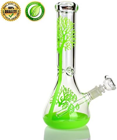 Glass Handmade Height 32cm joint 14.5mm Water Recycler Tree pattern New (Green)