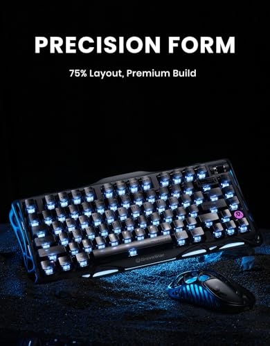 GravaStar Mercury K1 75% Wireless Gaming Keyboard, Aluminum Alloy Mechanical Keyboard with Knob, Hot Swappable, Linear Switches, Transparent Keycaps, RGB Backlit, 2.4GHz/BT5.0/USB【Stealth Black】