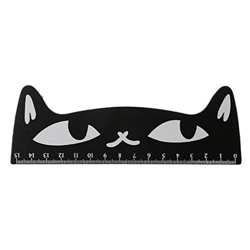 Qupida Kawaii Cute Cartoon Cat Wood Straight Ruler Measuring Tool Student Gift Office (Black) - Thumbnail 3
