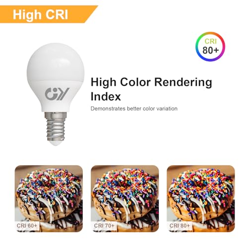 GY LED Bulb E14 Cold Light 6500K 8W 880LM, Mini Spherical Bulbs G45 Fine Thread, No Flicker, CRI>80, Energy Saving, Non-Dimmable, 12 Pieces