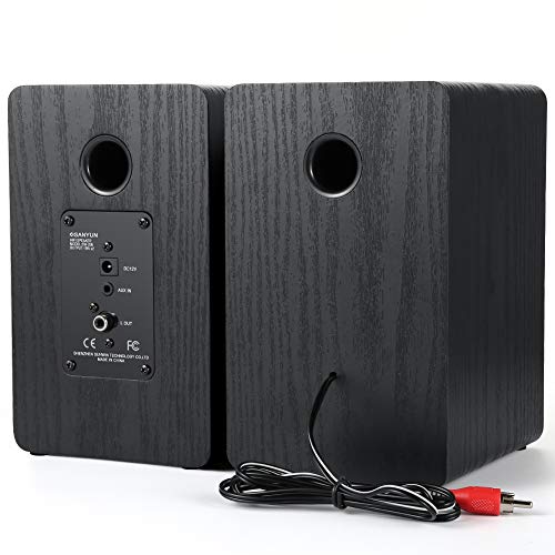 Sanyun SW208 3" Active Bookshelf Speakers - 2.0 Powered Computer PC Monitor Speakers - 3 Inch Carbon Fiber Speaker Unit - 3.5mm Audio Input - Wood Grain (Pair)